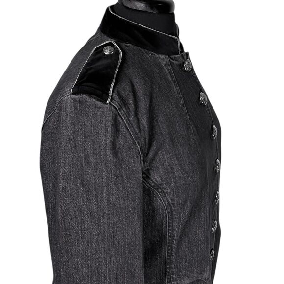 Ralph Lauren Womens Jacket 6 Gray Denim Military Black Velvet Metal Button LRL - Picture 5 of 11